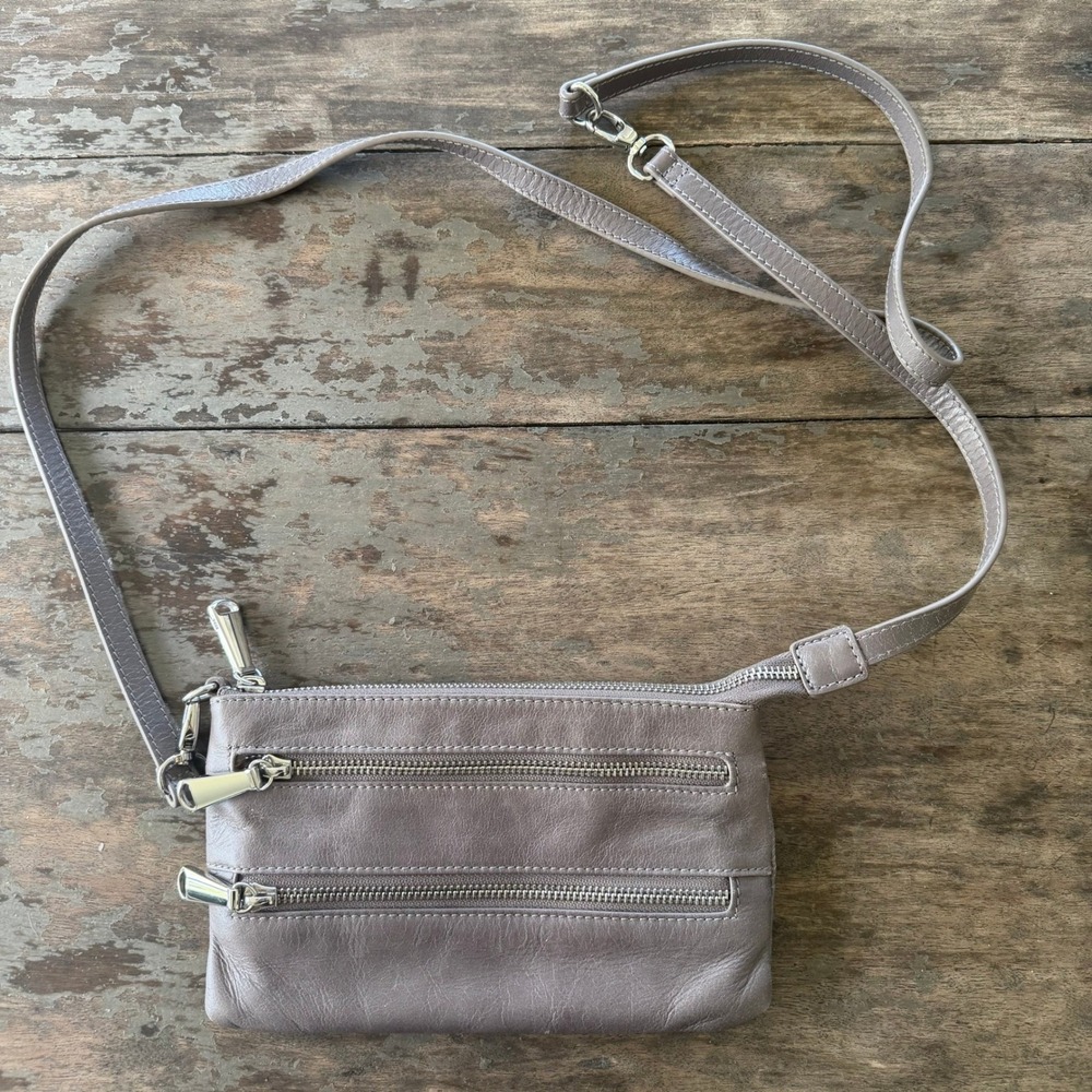 Hobo The Original Taupe Leather Crossbody Bag Organizer Clutch Floral Lining